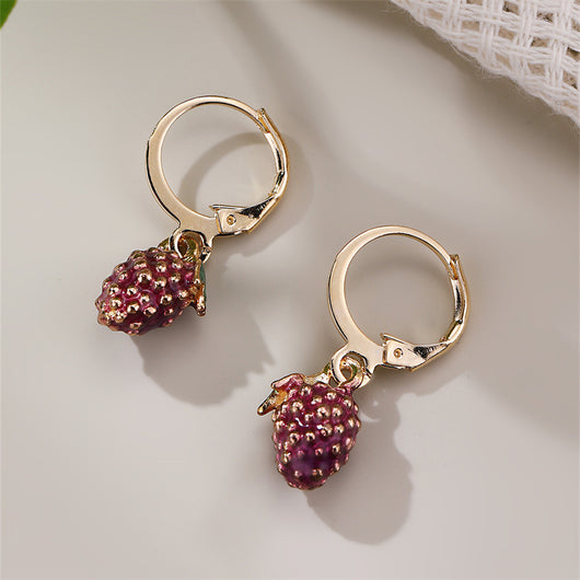 Aretes de Clip Frutal para Mujer - Uva y Fresa en Metal - Image 9