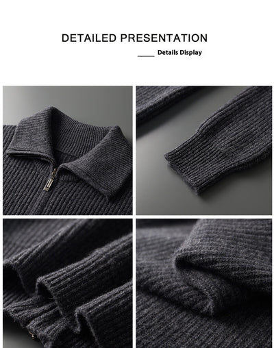 Cardigan de Lana Pura con Cierre para Hombre - Abrigo Solapa Otoño Invierno - Image 10
