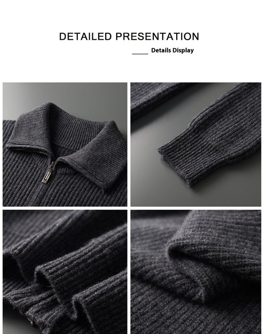 Cardigan de Lana Pura con Cierre para Hombre - Abrigo Solapa Otoño Invierno - Image 10