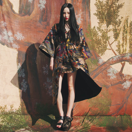 Vestido Multicolor Jacquard Riverside Crane con Capas Elegantes - Image 2