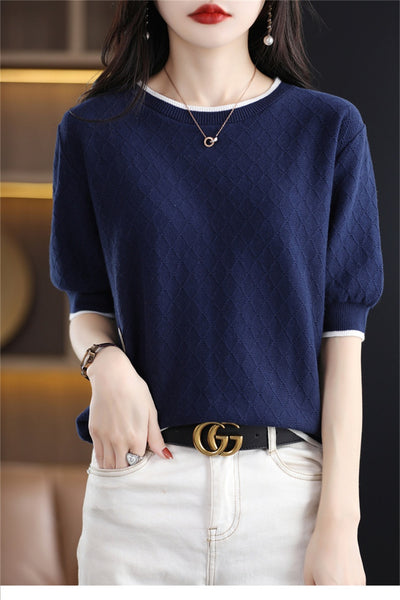 Blusa Tejida de Algodón 100% Manga Corta Suelta Efecto Reductor para Mujer - Image 12