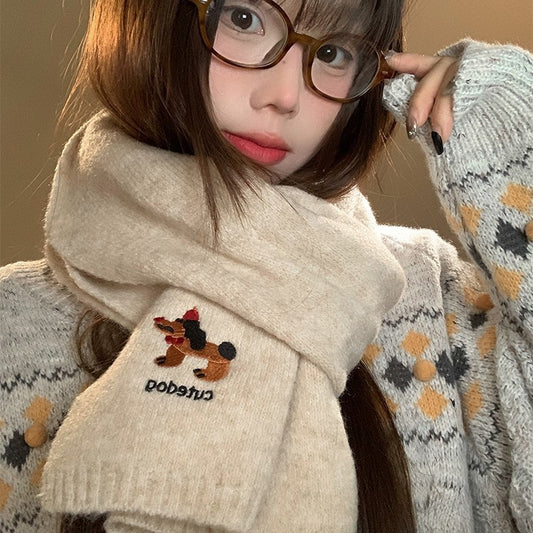 Bufanda Térmica Infantil con Bordado de Cachorro - Diseño Adorable para Otoño e Invierno