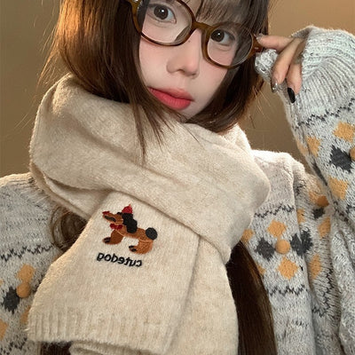 Bufanda Térmica Infantil con Bordado de Cachorro - Diseño Adorable para Otoño e Invierno