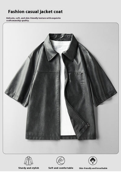 Chaqueta de Cuero Corta Estilo High Street con Mangas Cortas - Image 13