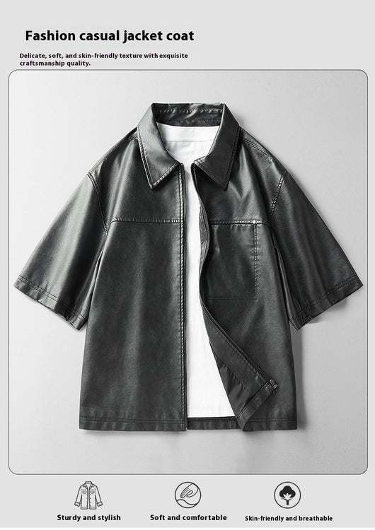 Chaqueta de Cuero Corta Estilo High Street con Mangas Cortas - Image 13