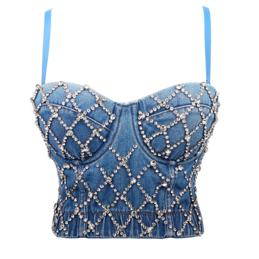 Top Tubo Denim con Perlas Moldeador de Figura