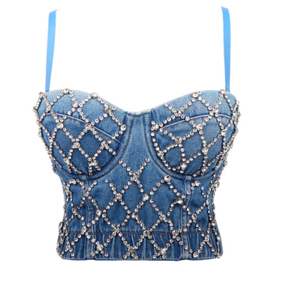 Top Tubo Denim con Perlas Moldeador de Figura