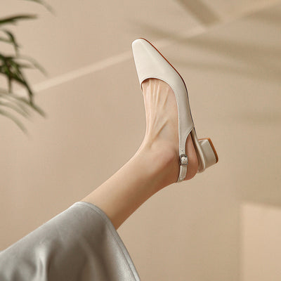 Zapatos de Cuero con Talón Descubierto y Tacón Grueso - Image 4