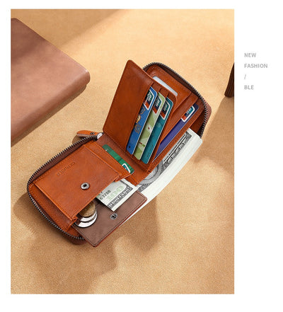 Cartera de Cuero Genuino para Hombre con Múltiples Compartimientos y Cierre de Cremallera - Image 25