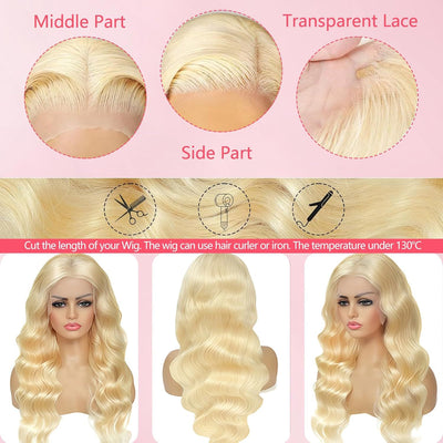 Peluca Sintética Ondas Grandes Encaje Frontal Tejido a Mano Cabello Largo Dorado - Image 4