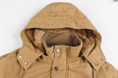 Chaqueta Abrigo Hombre Algodón con Capucha Forrado Velludo Multibolsillos Estilo Vintage - Image 8