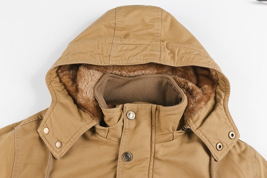 Chaqueta Abrigo Hombre Algodón con Capucha Forrado Velludo Multibolsillos Estilo Vintage - Image 8