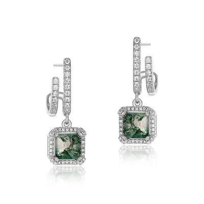 Aretes de Plata S925 con Ágata Musgo Verde - Diseño Botánico Elegante - Image 8