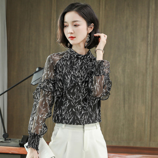 Blusa de Seda Estampada Manga Larga para Mujer - Image 4