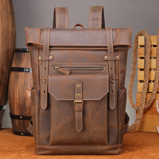 Mochila de Cuero Vintage Crazy Horse para Hombre - Image 11