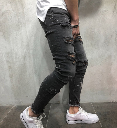 Jeans Skinny Ajustados para Hombre con Dobladillo Deshilachado y Pliegues - Image 7