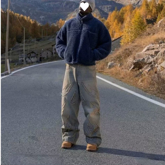 Pantalones Jeans Anchos Rotos Teñidos a Mano para Hombre - Image 4