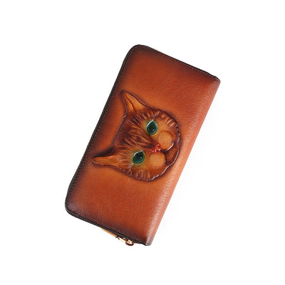 Monedero de Cuero Genuino con Diseño de Gato y Múltiples Espacios para Tarjetas - Image 5