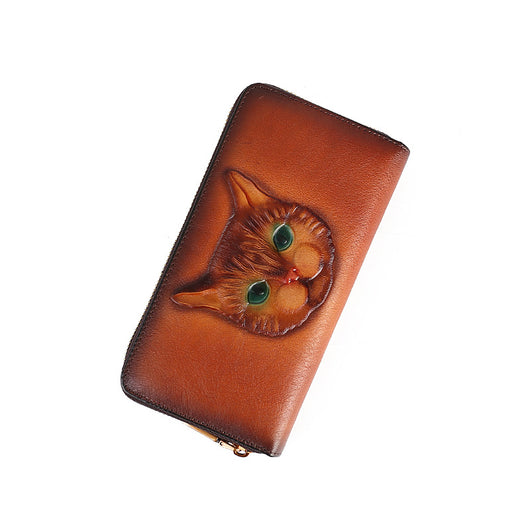 Monedero de Cuero Genuino con Diseño de Gato y Múltiples Espacios para Tarjetas - Image 5