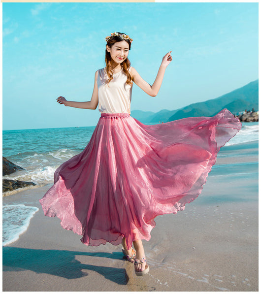 Vestido Playero Elegante de Gasa de Seda Dorada - Corte Amplio - Image 39