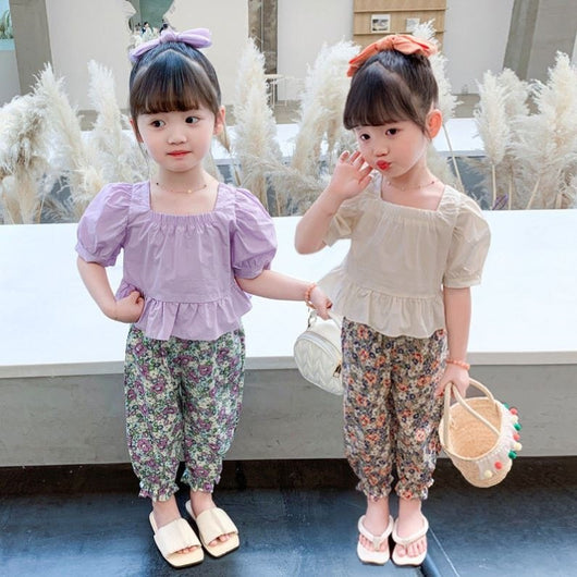 Conjunto de Dos Piezas Pantalón Anti-Mosquitos Floral para Niñas Verano - Image 4