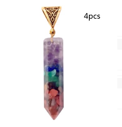 Collar Hexagonal de Piedras Trituradas de los Siete Chakras con Colgante Aura - Image 7