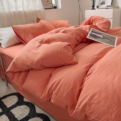 Juego de Cama 4 Piezas Algodón Lavado Efecto Arena Color Sólido - Image 11
