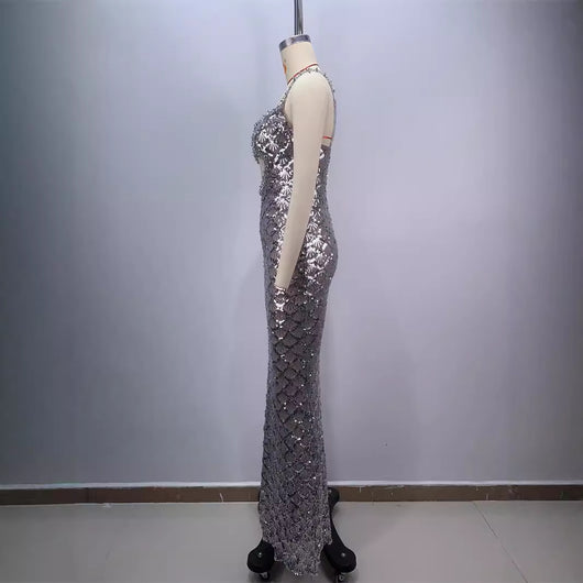 Vestido Largo Elegante Espalda Descubierta con Lentejuelas y Tirantes - Image 2