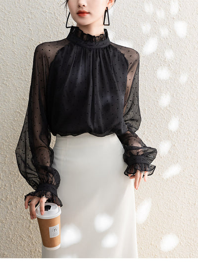Blusa Larga de Gasa con Lunares para Mujer - Image 7