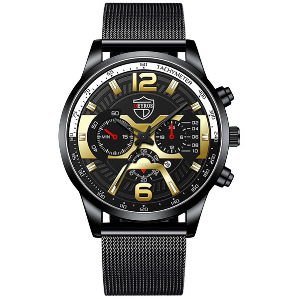 Reloj de Acero Inoxidable con Calendario para Hombre - Cuarzo Resistente