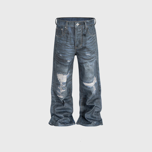 Pantalones Rectos Desgastados con Efecto Vintage para Hombre y Mujer