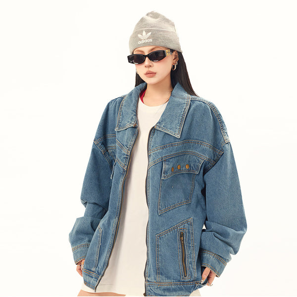 Chaqueta Denim Vintage Punk Lavado Desgastado Unisex