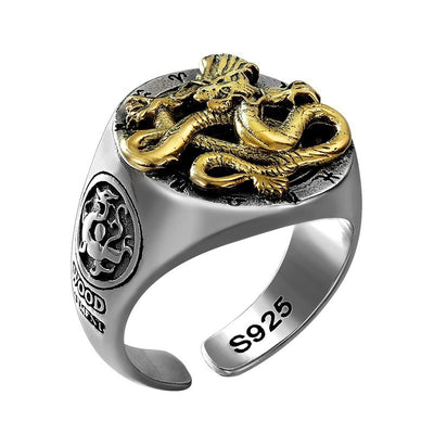 Anillo de Plata 990 Dragón Azul y Tigre Blanco - Diseño Retro Místico - Image 13