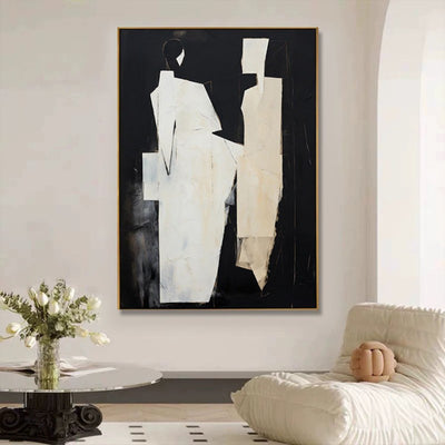 Cuadro Abstracto Moderno de Personas en Blanco y Negro - Pintura al Óleo Artesanal para Sala de Estar - Image 7