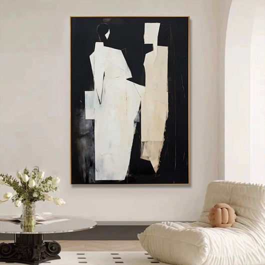 Cuadro Abstracto Moderno de Personas en Blanco y Negro - Pintura al Óleo Artesanal para Sala de Estar - Image 7