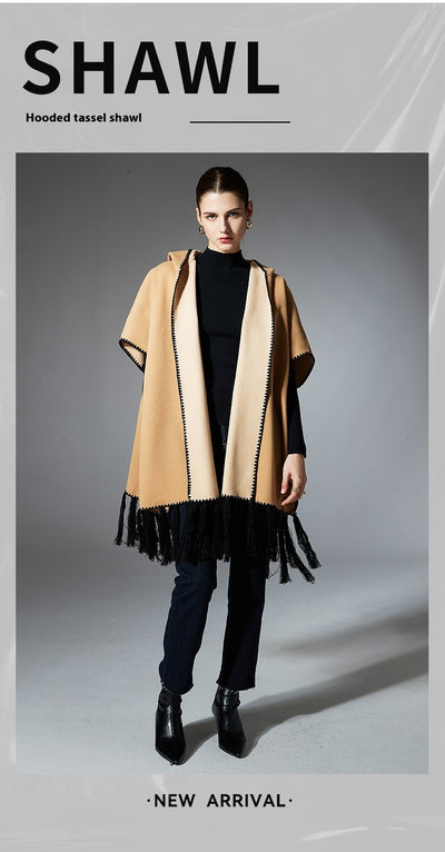 Poncho Hoodie con Borlas - Abrigo Versátil para Otoño e Invierno - Image 12