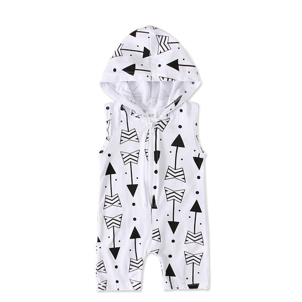 Enterizo Infantil Verano con Capucha, Estampado de Flechas Gris y Blanco - Image 3