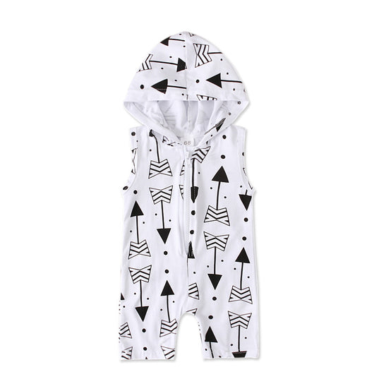 Enterizo Infantil Verano con Capucha, Estampado de Flechas Gris y Blanco - Image 3