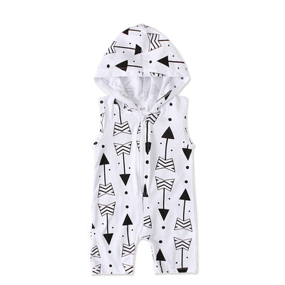 Enterizo Infantil Verano con Capucha, Estampado de Flechas Gris y Blanco - Image 16