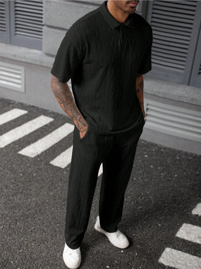 Conjunto Polo Jacquard Texturizado para Hombre - Pantalón Corto Casual dos Piezas - Image 7