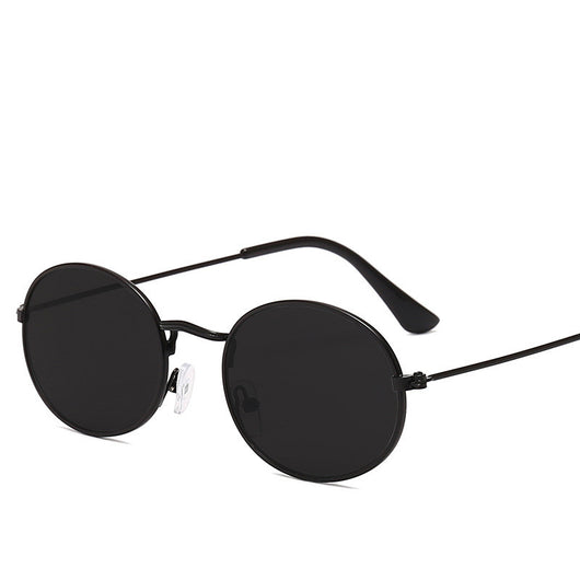Retro round frame sunglasses with gold metal frames, black lenses, and black temple tips on a white background. - Image 15