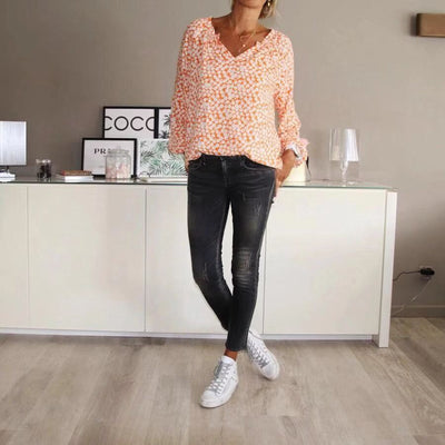 Blusa Suelta Estampada de Manga Larga en Gasa - Image 10