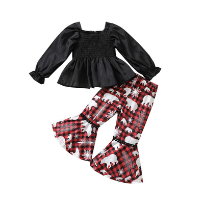 Conjunto Elegante: Blusa Manga Larga Cuello Cuadrado con Falda Acampanada - Image 3