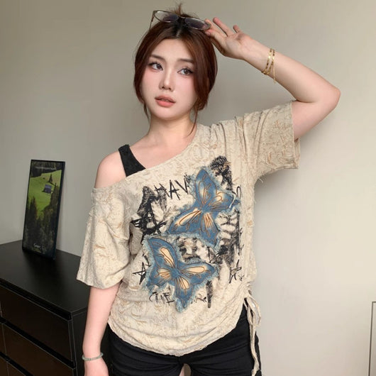 Blusa Mariposa Holgada con Hombro Descubierto - Manga Corta - Image 9