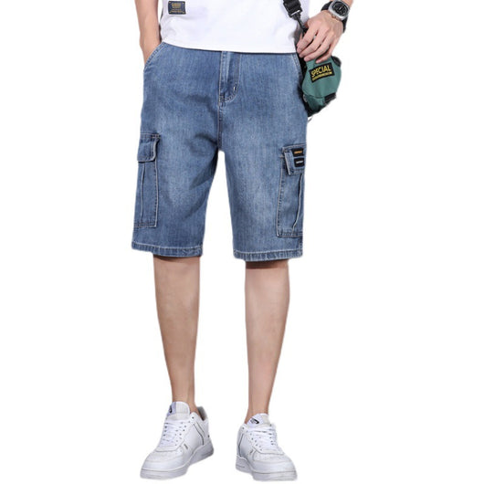 Pantalones Cortos de Mezclilla Funcional con Múltiples Bolsillos para Hombre - Image 7
