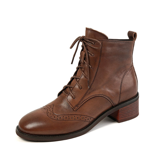 Botas Tobilleras de Cuero Estilo Retro con Cierre Lateral y Cordones - Image 5