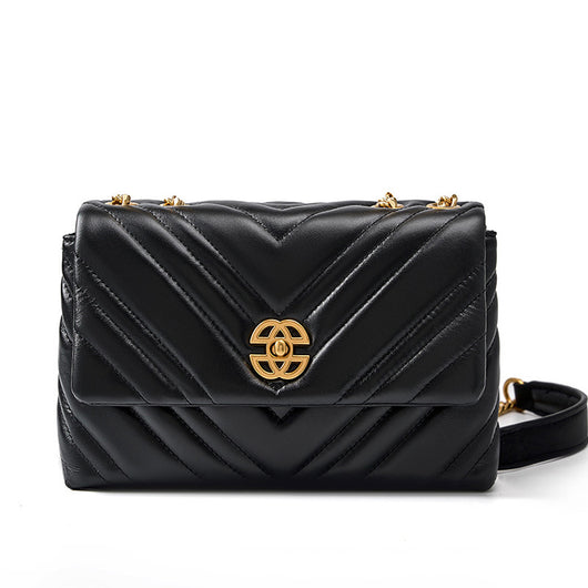 Bolso Mensajero de Cuero Vacuno con Cadena Diamante y Cierre Cuadrado - Image 15