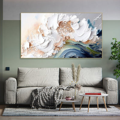 Cuadro Abstracto Moderno Óleo Hecho a Mano Textura Pesada Olas Blancas Grand Formato Sin Marco - Image 5