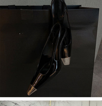 Zapatos Stiletto con Punta Cuadrada en Cuero y Metal