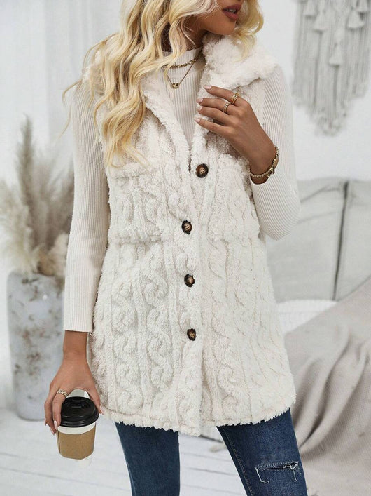 Chaleco Cardigan Reversible de Felpa con Solapa Casual - Image 5